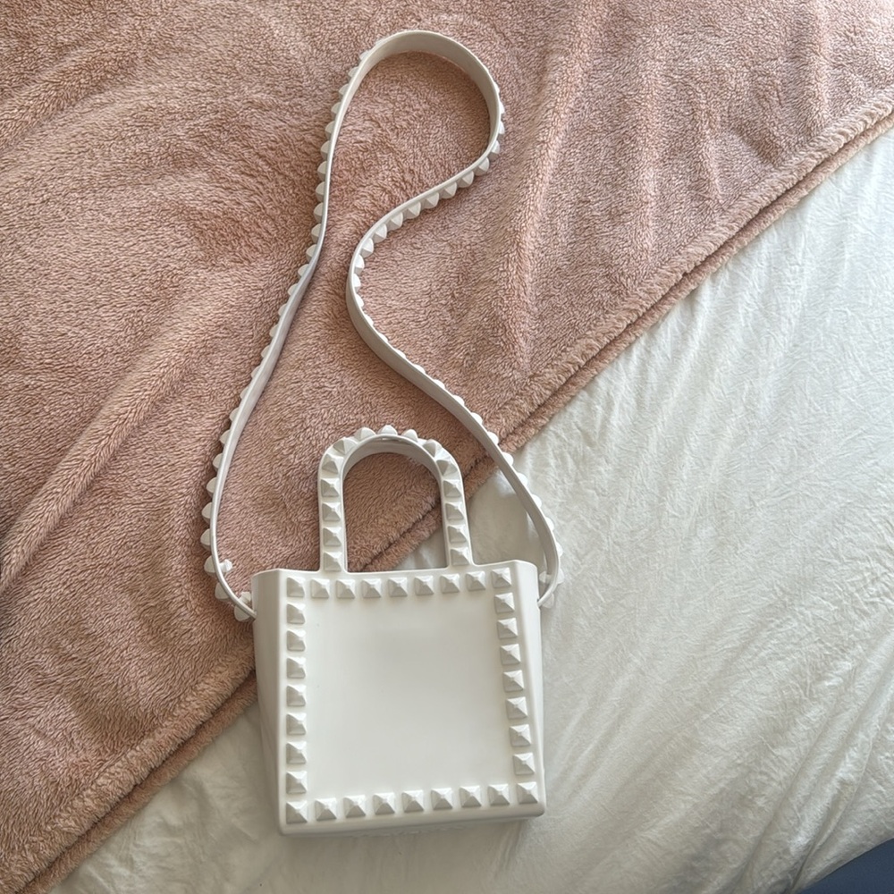 Elegant White Studded Crossbody Bag